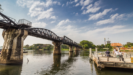 Kanchanaburi,Thailand - March 14th, 2015: The Bridge on the River Kwai with railway, a landmark of Kanchanaburi on 15 March 2015のeditorial素材