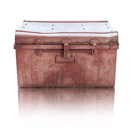 Old rusty casket on white background with clipping pathの写真素材