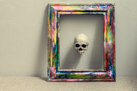 Set of tiny skulls on black backgroundの写真素材