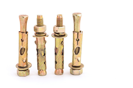 Sleeve anchor bolt or expansion bolt on white backgroundの写真素材
