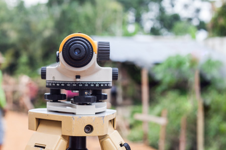Theodolite ,Distance measurement tool at construction siteの写真素材