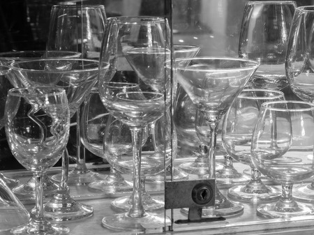 Black and white of glass in locked shelfの写真素材