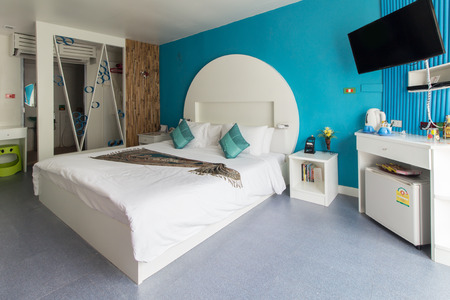 Modern styles of bedroom of resort in Thailandのeditorial素材