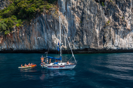 Krabi,Thailand - March 10th, 2014: Tourist on boat near Maya bay, PP Island on 10 March 2014のeditorial素材