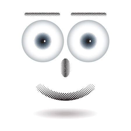 Halftone of happy face with big eye floating with shadow on white backgroundのイラスト素材