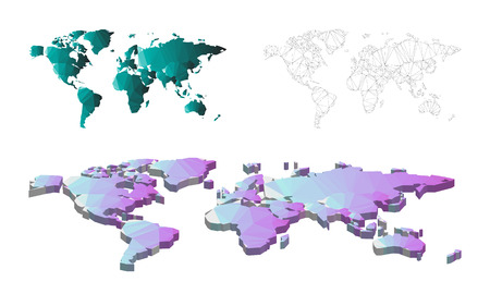 Low poly of world map 3D with structure line  isolated on white background.のイラスト素材
