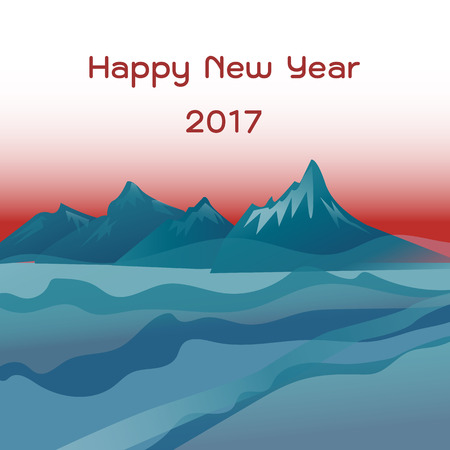Happy new year 2017 lettering over mountain background,vector illustrationのイラスト素材