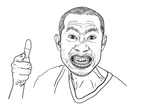 Asian man pointing finger with angry face on white background,vector illustrationのイラスト素材