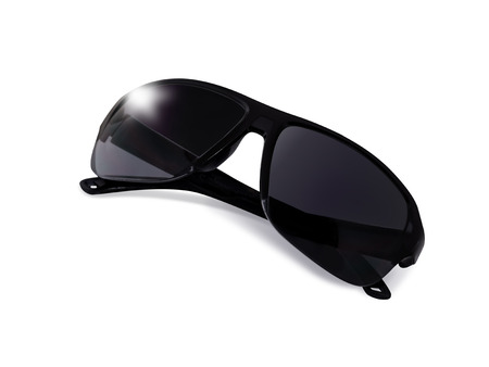 New sunglasses with reflection of light isolated on white background with clipping pathの写真素材