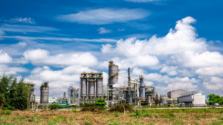 Oil refinery plant with  blue sky and cloud, Thailand