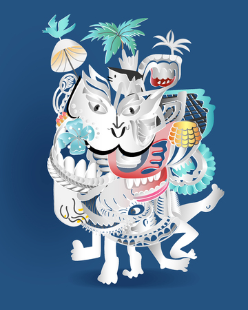 Abstract doodle cartoon like a dancing on blue background, vector illustration.のイラスト素材