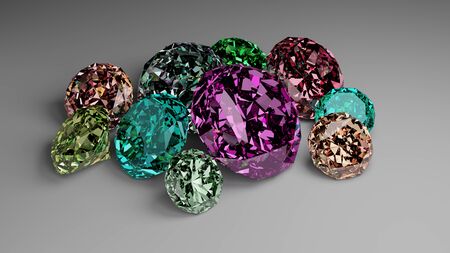 A pile of colorful diamond on white background. 3D render.の写真素材