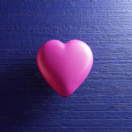 Pink heart shape on blue wooden background. Concept for valentine.3D rendering.の写真素材