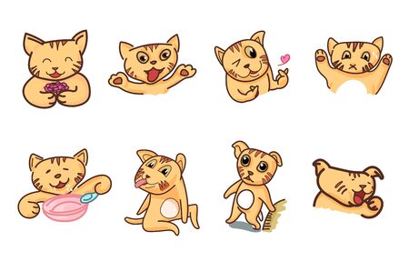 Set of ginger cat in funny pose and face, isolated on white background, vector illustrationのイラスト素材
