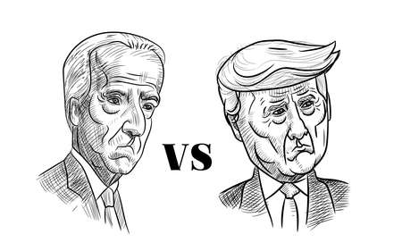 Nov 5, 2020, Bangkok, Thailand: Caricature drawing portrait of Republican Donald Trump vs Democrat Joe Biden, sad face, for American President Election 2020.のeditorial素材