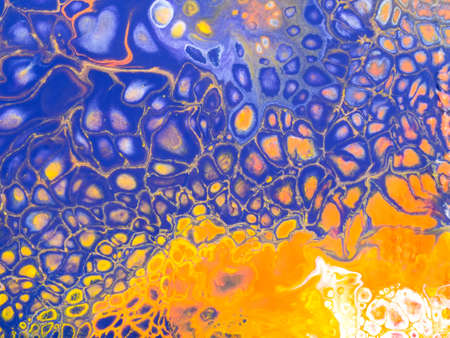 Beautiful abstract background. Pouring acrylic paint on canvas. Contemporary art.