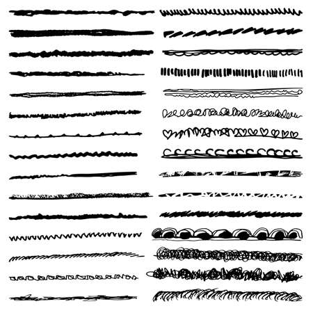 Freehand lines collection, brush lines, brush strokes, underlines, various shapes of doodle style, Vector illustration.のイラスト素材