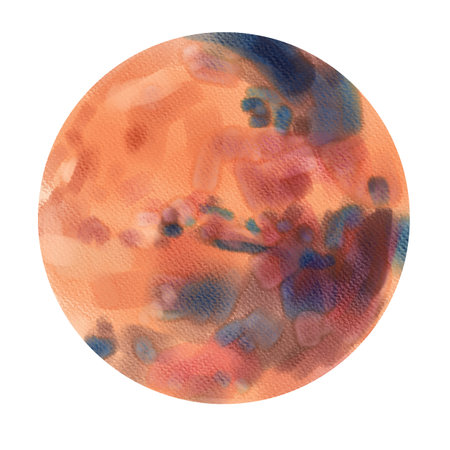 Watercolor planet Mars, illustrationの写真素材
