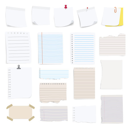 Blank reminder paper notes set, collection of various note papers.のイラスト素材