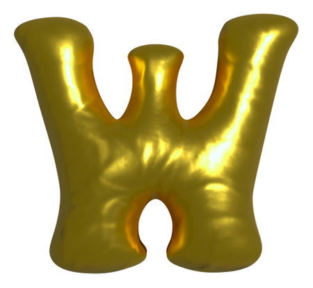 Shiny gold balloon metallic letter W capital, 3D clipartの写真素材