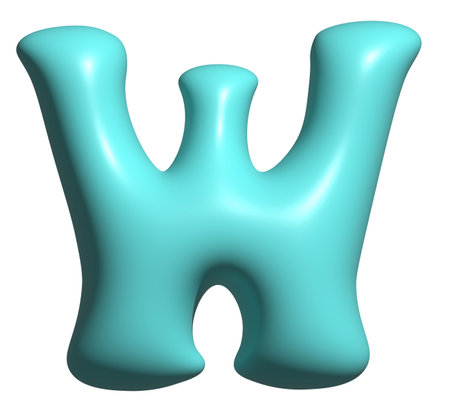 Blue balloon letter W capital, 3D alphabet display fontの写真素材