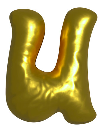 Shiny gold balloon metallic letter U capital, 3D clipartの写真素材