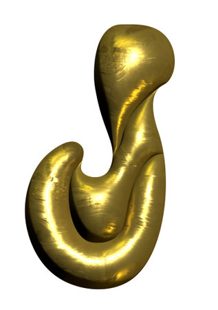 Shiny gold balloon metallic letter J capital, 3D clipartの写真素材