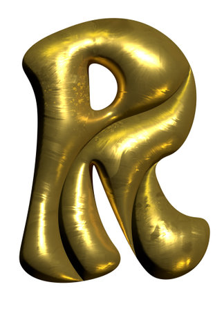 Shiny gold balloon metallic letter R capital, 3D clipartの写真素材