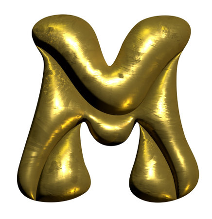 Shiny gold balloon metallic letter M capital, 3D clipartの写真素材