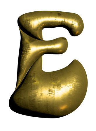 Shiny gold balloon metallic letter E capital, 3D clipartの写真素材