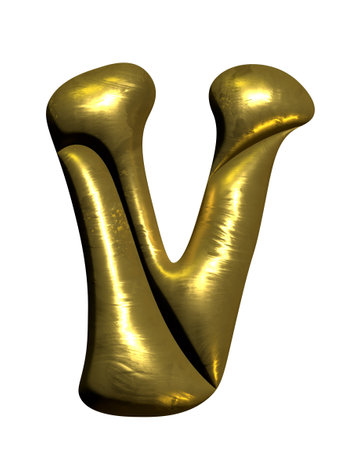 Shiny gold balloon metallic letter V capital, 3D clipartの写真素材