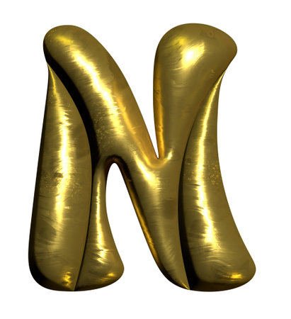 Shiny gold balloon metallic letter N capital, 3D clipartの写真素材
