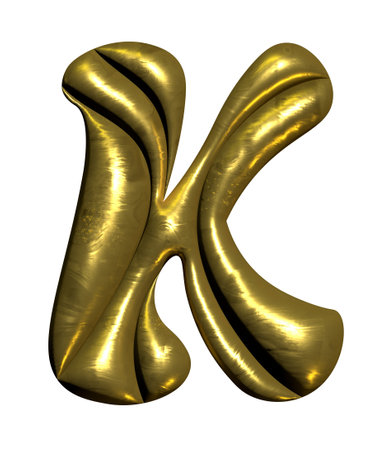 Shiny gold balloon metallic letter K capital, 3D clipartの写真素材