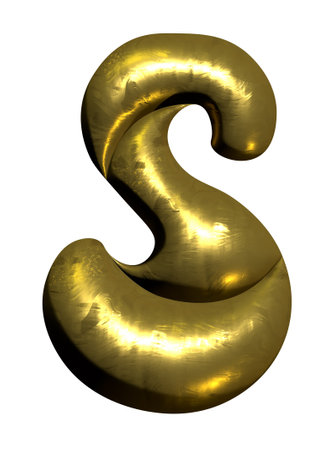 Shiny gold balloon metallic letter S capital, 3D clipartの写真素材