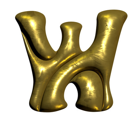Shiny gold balloon metallic letter W capital, 3D clipartの写真素材