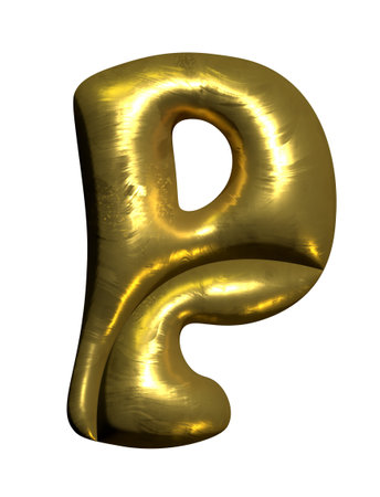 Shiny gold balloon metallic letter P capital, 3D clipartの写真素材