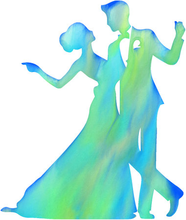 Silhouette of dancing couple in watercolor style. Vector illustration.の写真素材