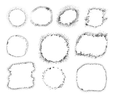 A set of unique, grungy organic shape frames or Distressed Border Frames with Bleach Effectのイラスト素材