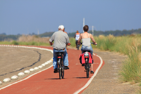 The Netherlands August 22, 2015: Some cyclists at a ride in the natureのeditorial素材