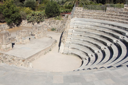 View of the ruins of the ancient Agora in Kos Town, Kos Island, Greece