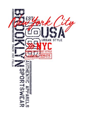 t-shirt and apparel design, New York City Brooklyn, textured lettering. typography USA style, poster, Vectorsのイラスト素材