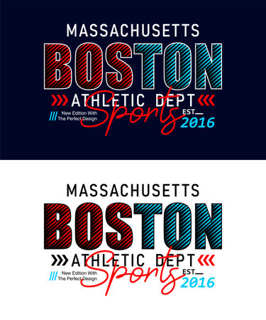 Boston Massachusetts striped shape urban sports typeface, typography, for t-shirt, posters, labels, etc.のイラスト素材