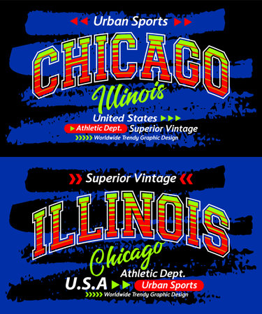 Chicago Illinois typeface grunge vintage college, graphic design, slogan t-shirt, typography, vector illustration, for print on t shirts etc.のイラスト素材