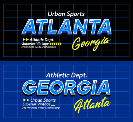 Atlanta Georgia urban modern sports typeface superior vintage, graphic design, slogan t-shirt, typography, vector illustration, for print on t shirts etc.のイラスト素材