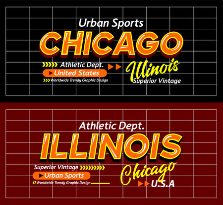 Chicago Illinois urban modern sports typeface superior vintage, graphic design, slogan t-shirt, typography, vector illustration, for print on t shirts etc.のイラスト素材