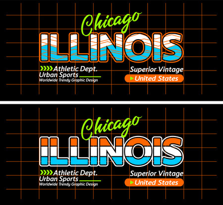 Illinois urban line lettering sports style vintage college, graphic design, slogan t-shirt, typography, vector illustration, for print on t shirts etc.のイラスト素材