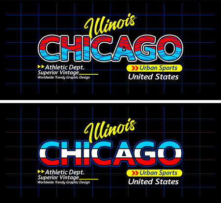 Chicago urban line lettering sports style vintage college, graphic design, slogan t-shirt, typography, vector illustration, for print on t shirts etc.のイラスト素材
