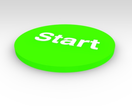 Green Start pushbutton to start or begin a process on equipment and machinery by depressing itの写真素材