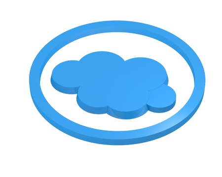 Turquoise blue cloud symbol in a circular ring isolated on white indicating cloud computing and online storageの写真素材