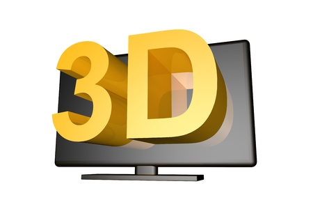 Computer gennerated image of a televison screen with 3d text with reflection to simulate three...